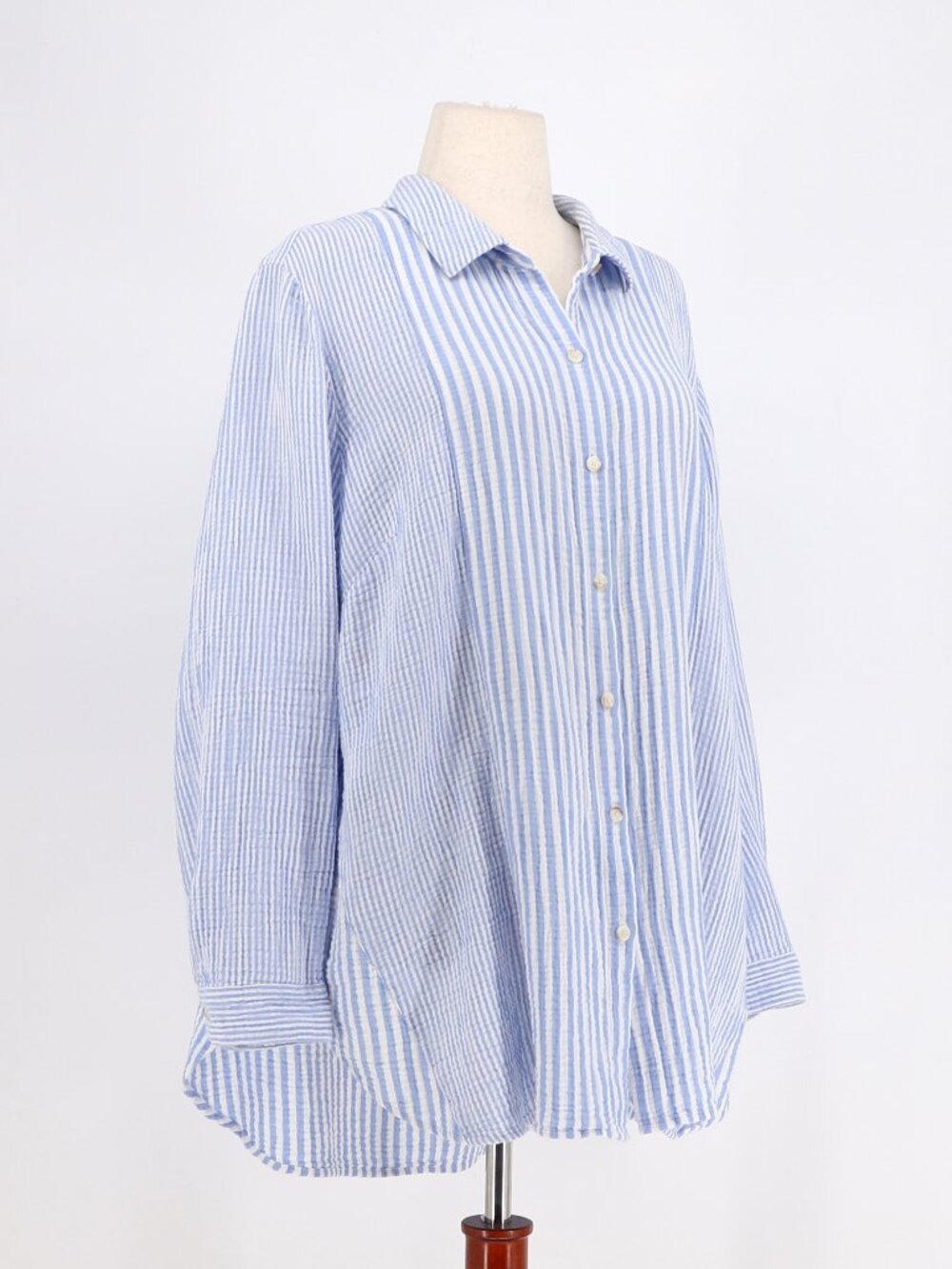 J.JILL Gauze Mixed Striped Blue and White Button Front Shirt Cotton Size 2X - Picture 2 of 6